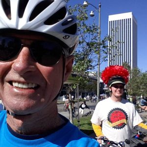 CicLAvia sq George Wolfberg Park at Potrero Canyon grand opening event, at former Potrero Canyon Park, George Wolfberg and David Wolfberg