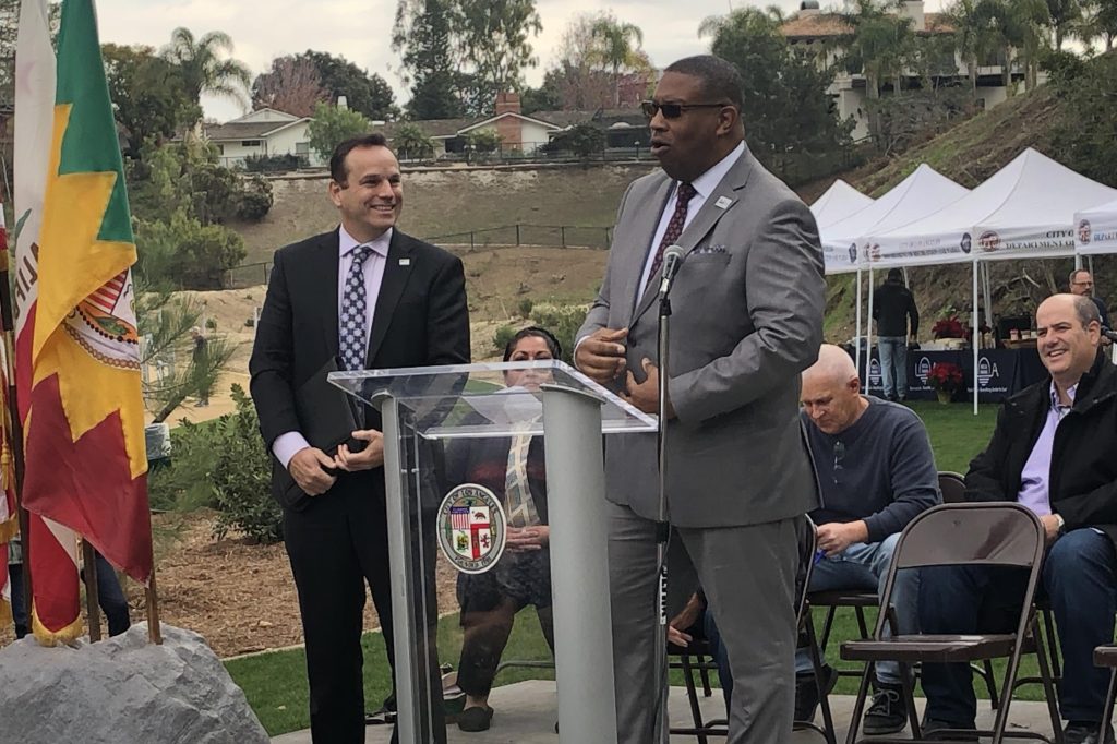 George Wolfberg Park at Potrero Canyon grand opening event, at former Potrero Canyon Park, Ted Allen and Roosevelt Bagby